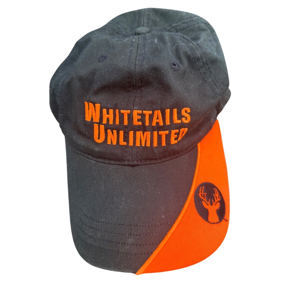 Whitetails Unlimited Hat Mens Black Orange Deer Hunting Embroidered Baseball Cap